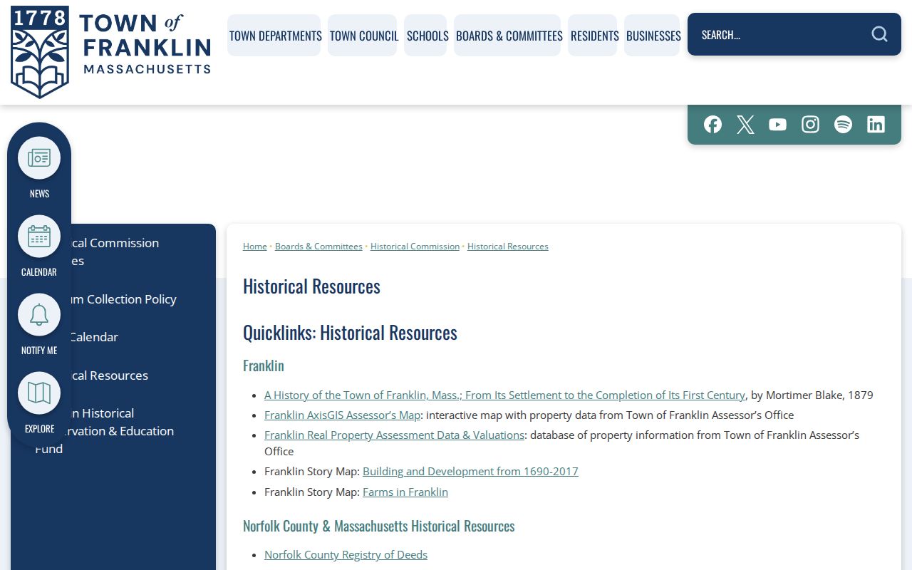 Franklin residents directory historical resources page