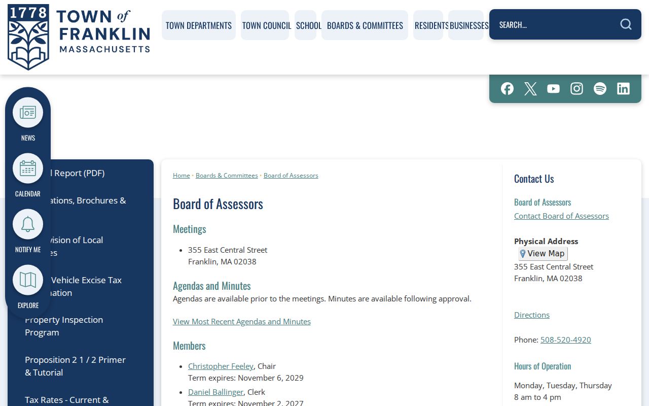 Franklin neighbors reference for the Board of Assessors