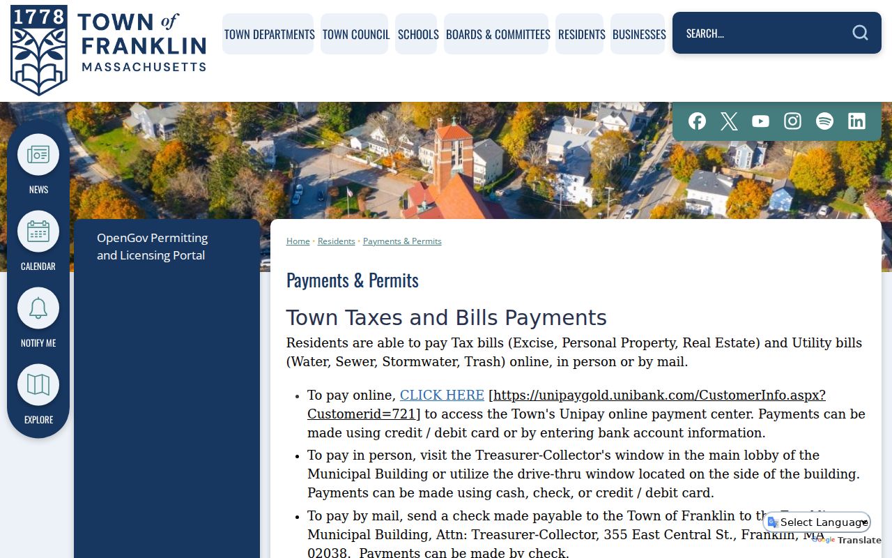 Franklin neighbors reference for town payments and permits