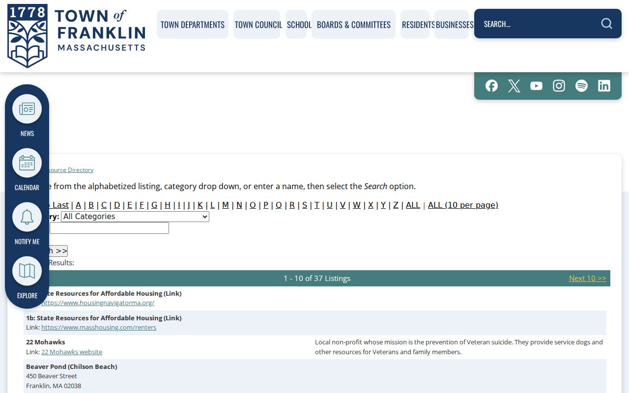 Franklin neighbors reference for the Town Resource Directory