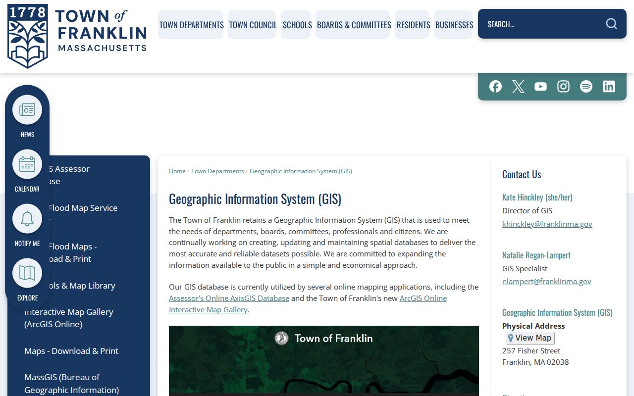 Franklin street directory GIS and assessor map entry page