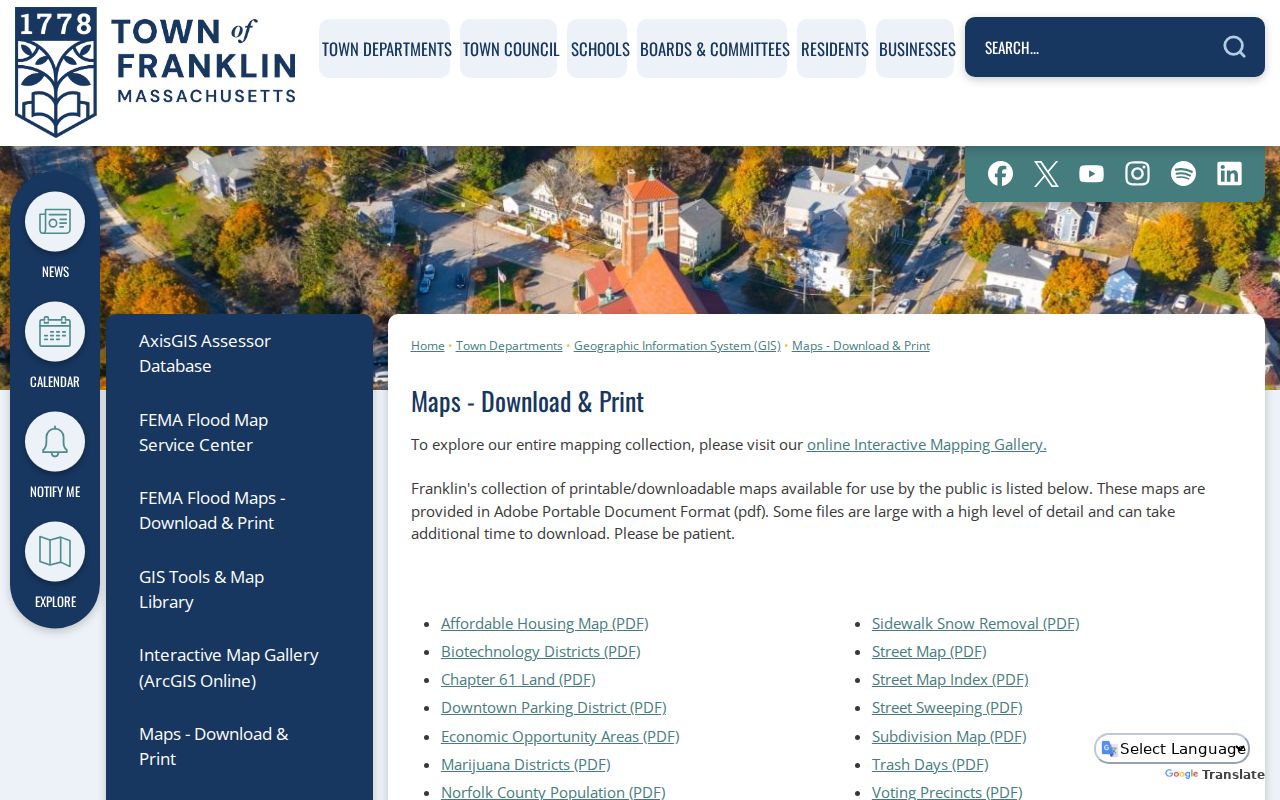 Franklin ZIP code directory town street-map source